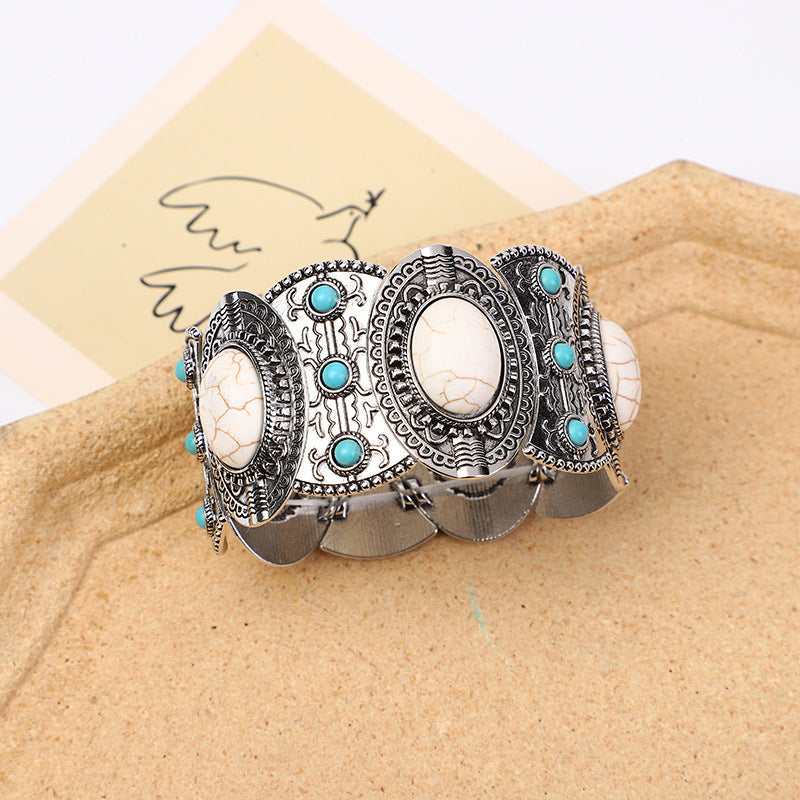 Brazalete de aleación de turquesa con incrustaciones con incrustaciones huecas al por mayor